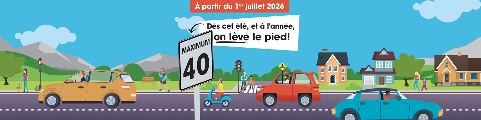 Bannière limite de vitesse 40 km/h secteurs résidentiels - Ville d'Amqui