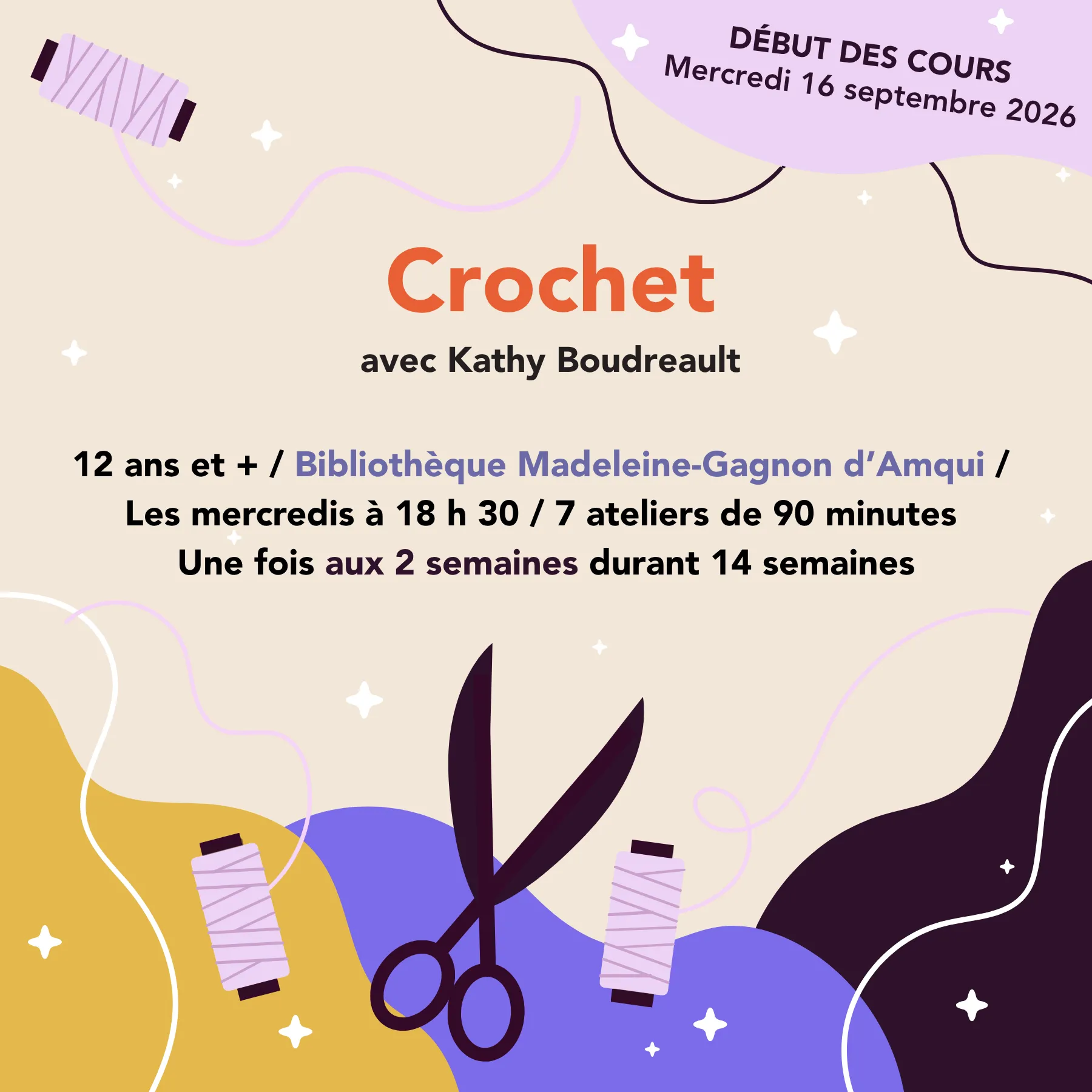 ateliers crochet bibliothèque madeleine gagnon automne 2026
